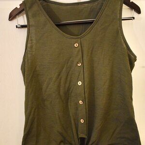 Tie To Keep Up Cotton Blend Sleeveless Top In Aged Green